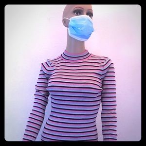 Brand new black / pink striped fitted top Large